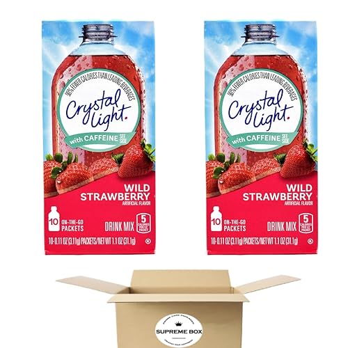 Crystal Light - Mezcla de bebida en polvo de té helado de fresa silvestre con cafeína, paquete de 2 (20 paquetes en total)