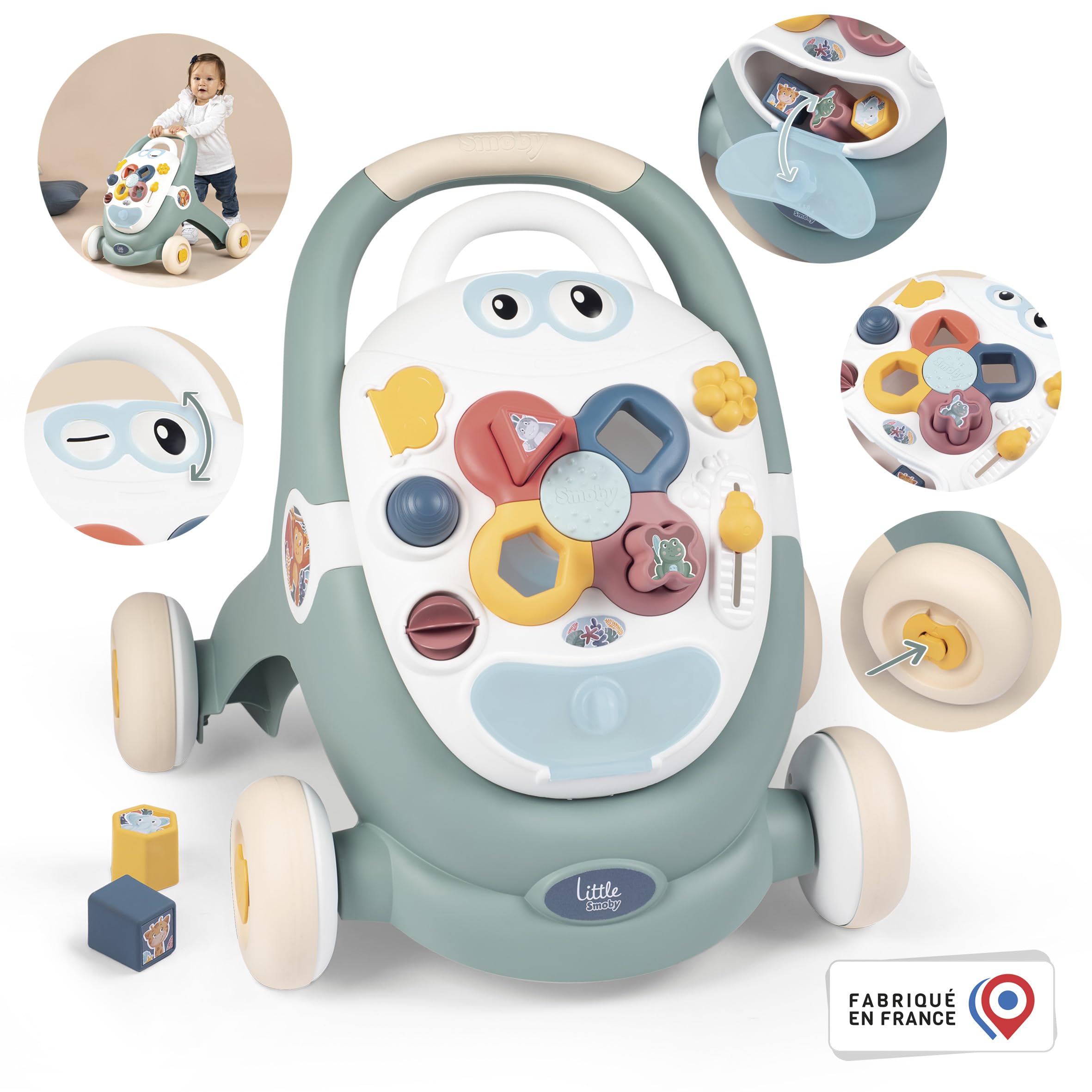 Little Smoby - Trotty 3 in 1 - Girello - Ausilio per la deambulazione - Tablet attività - Passeggino - Sistema frenante - Dai 12 mesi - Prodotto in Francia