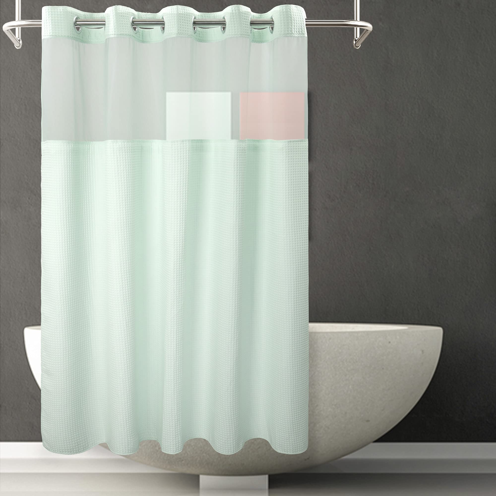 Hotel Grade No Hooks Needed Shower Curtain with Snap in Liner,Water Repellent, Machine Washable (Pantone, 71"x74"(W/Liner))