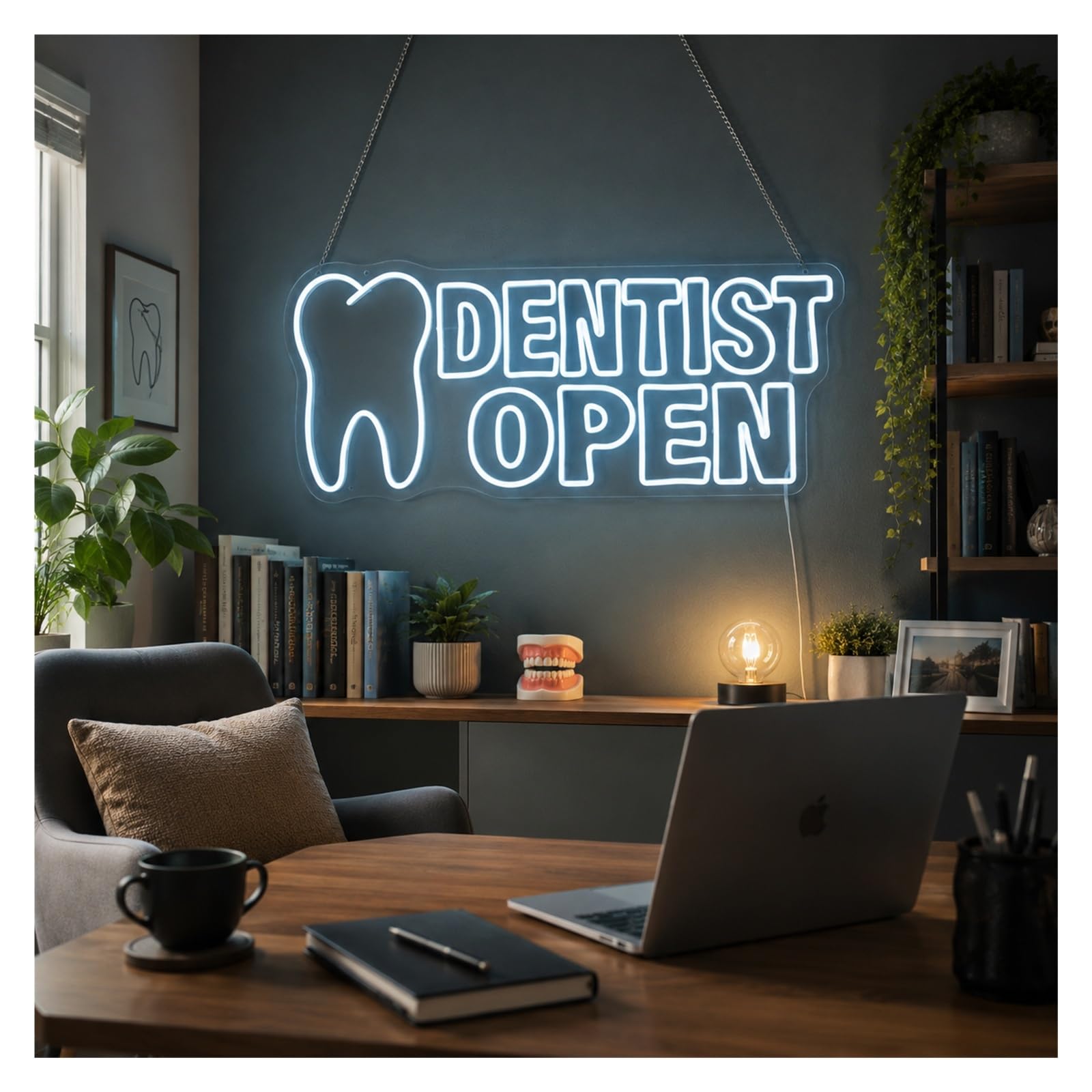 Insegna al Neon Luce Al Neon Aperta Del Dentista | Cartello Per La Vetrina Del Negozio Della Clinica Dentale, 50cm
