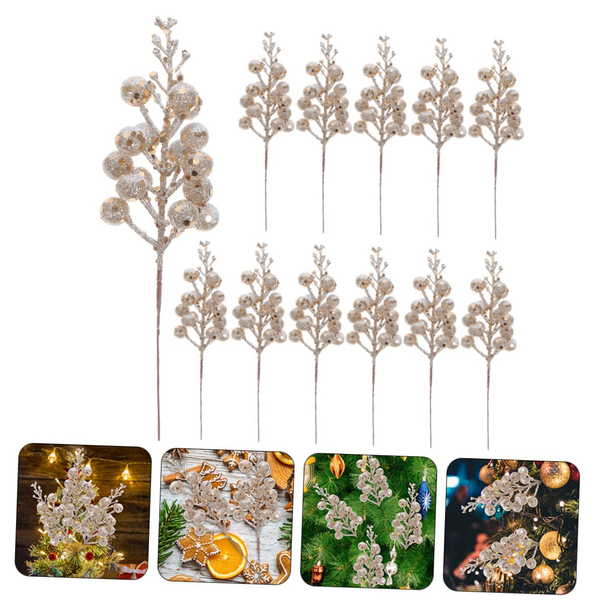 Alipis 36 Pièces Imitation De Baies De Noël Fausses Baies De Houx Arbre De Noël Artificielle Choix De Cueillette De Fleurs De Cueillette De Houx De De Mousse