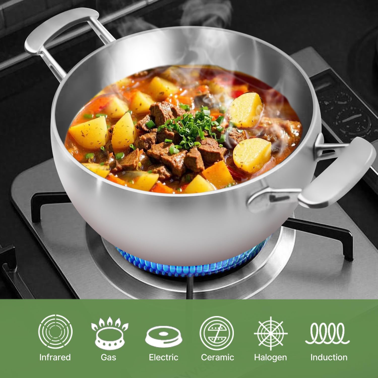 5-Ply Stainless Steel Stock Pot 3.9 Quart Soup Pot with Lid, Stay-Cool Handles, Nonstick Induction Stewpot for Cooking - Image 4