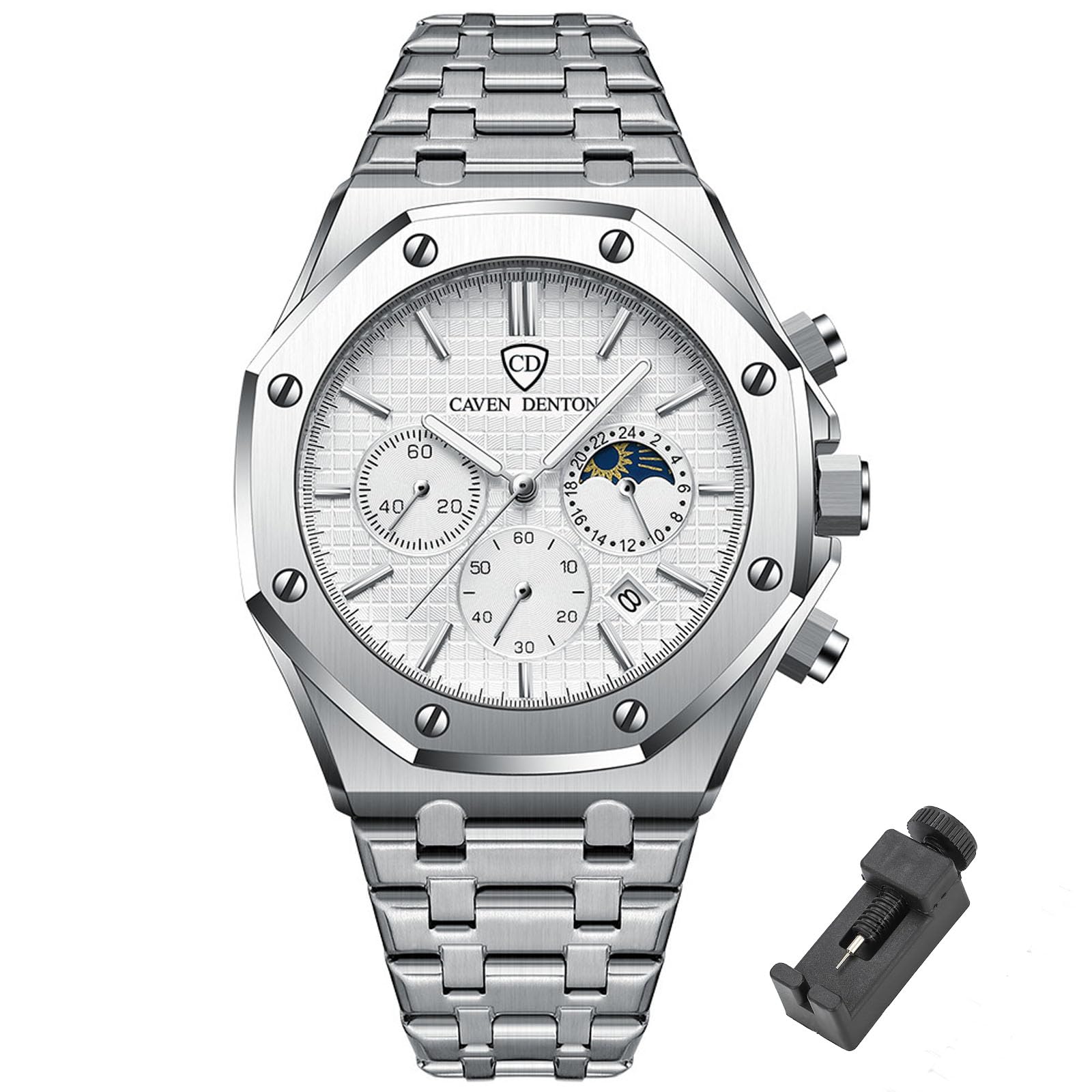 Orologio da uomo di lusso, ottagonale, classico, da lavoro, con datario, impermeabile, analogico, al quarzo, cinturino in acciaio inox, strumento di regolazione incluso