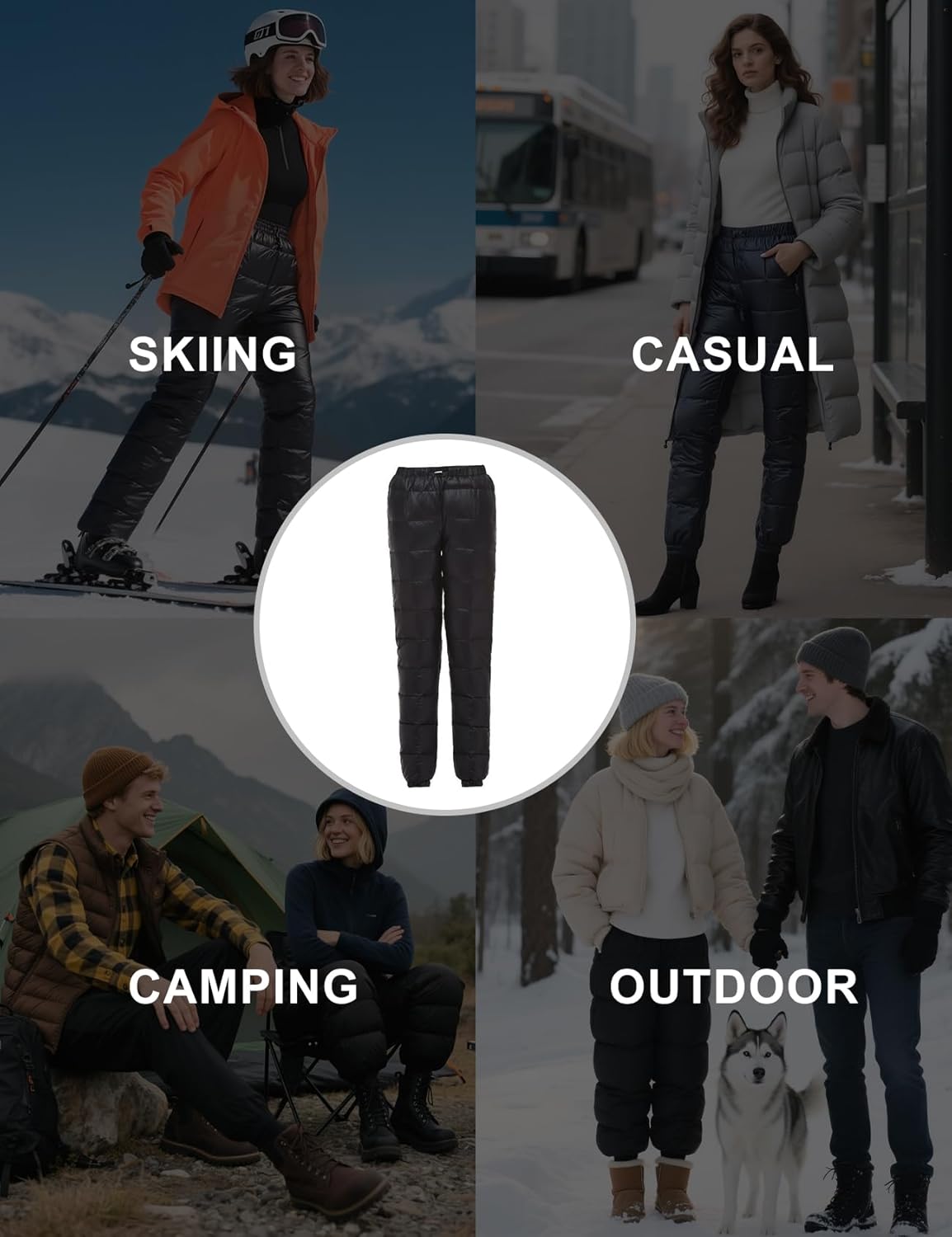 Flygo Womens Snow Pants Packable Winter Waterproof Windproof Outdoor Ultralight Warm Down Ski Pants Trousers - Image 4