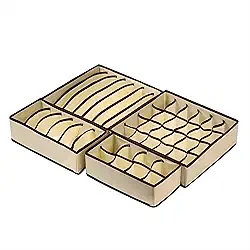 Kit de 4 Organizadores de Roupas Íntimas para Gaveta e Armário, Caixa de Armazenamento para Meias, Roupas de Cama e Lingerie - Organize e Simplifique Seu Espaço (Bege)