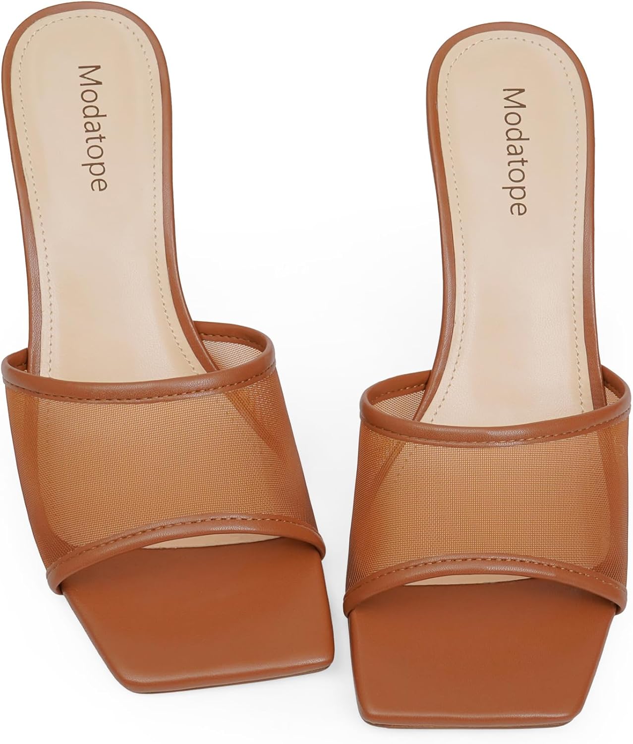 Modatope Womens Heeled Sandals Open Square Toe Heels Chunky Block Heel Slip On Sandals for Women - Image 5