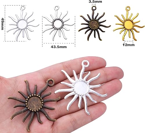 Miniatura 3 de 20 bandejas colgantes redondas de aleación tibetana de 0.472in con base redonda para camafeo o bisel, para manualidades, joyas, 4 colores