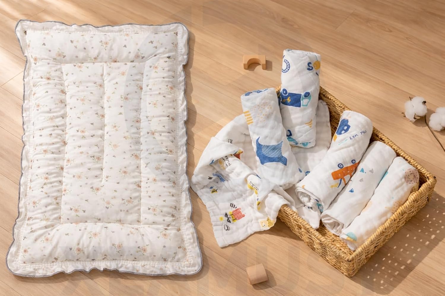 Newborn Baby Care Combo – Soft Baby Sleeping Godadi Mattress with Cotton Muslin Baby Washcloths/Burp Cloths Set – Baby Essentials Gift Set-image-10