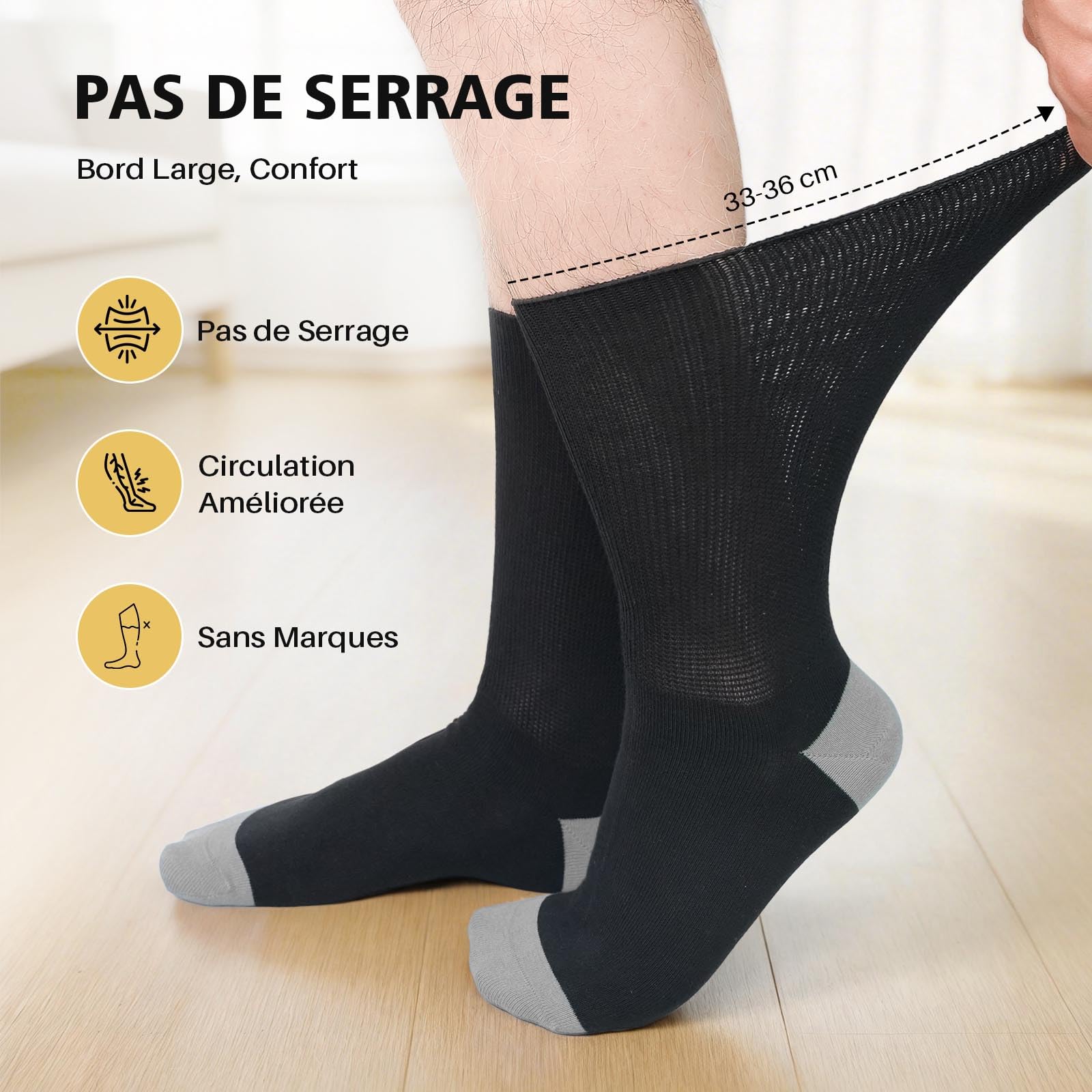 PUTUO Chaussettes Diabétiques pour Homme Femme: Chaussettes sans Elastique Extra Large pour Pieds Enflés – Socquettes sans Couture Non Comprimantes en Coton 6 Paires