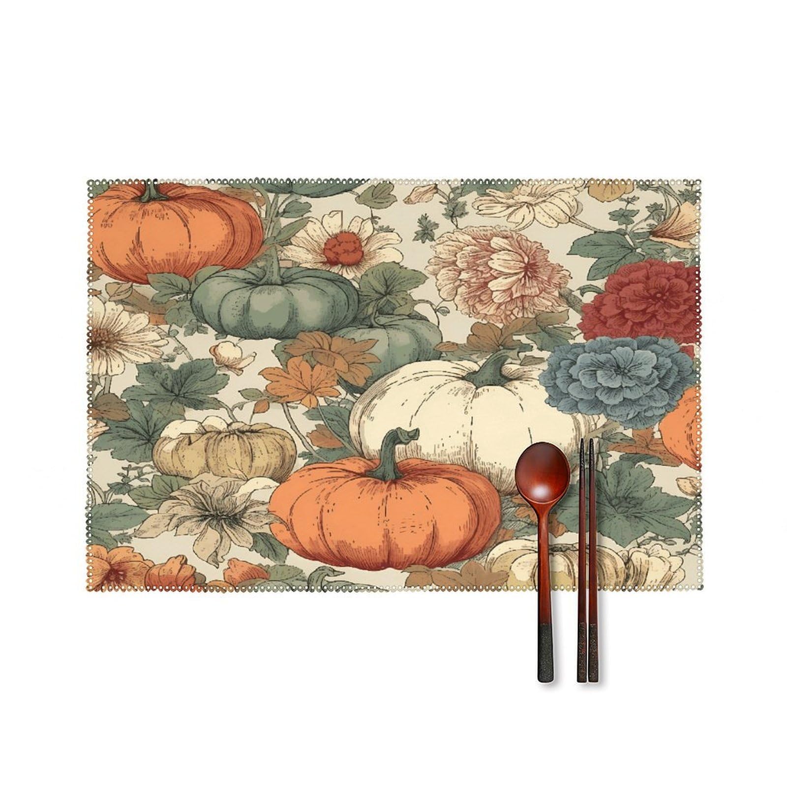 Fodpand Style Drawn Autumn Pumpkin Placemats Set Of 4 Place Mats Table Mats