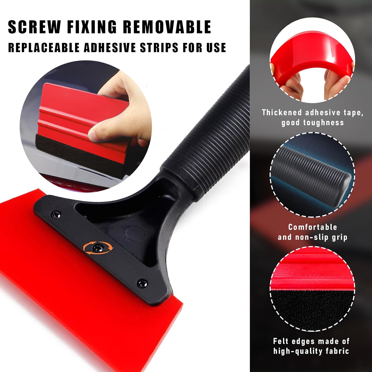 Augeny Car Window Tint Kit, Professional Vinyl Wrap Kit with Felt Squeegee, Universal Auto Window Film Installation Application Wallpaper Smoothing Tool for Car Glass, Home (Red)