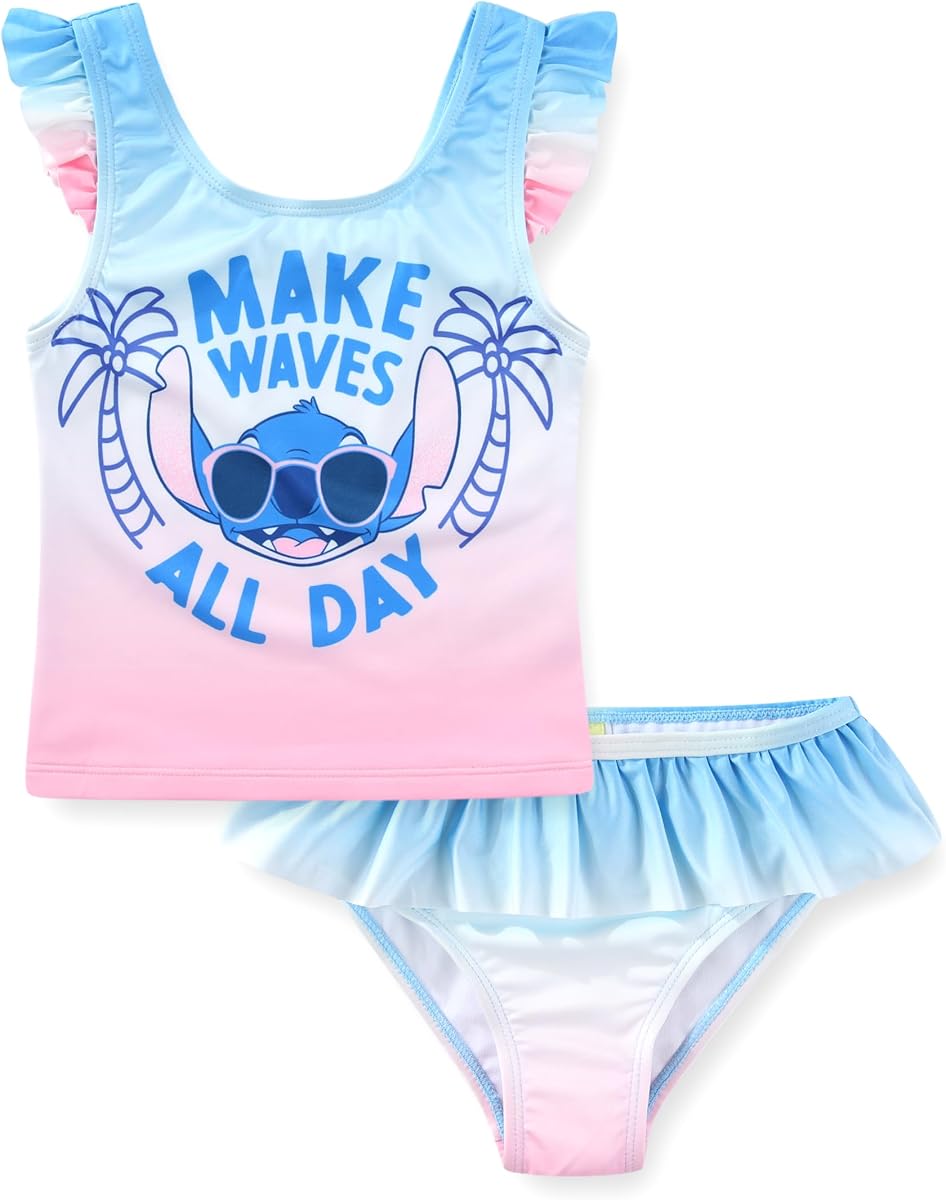 Lilo & Stitch Girls UPF 50+ Bathing Suit Tankini and Bikini Bottom Swimsuit Set for Toddler and Big Kids