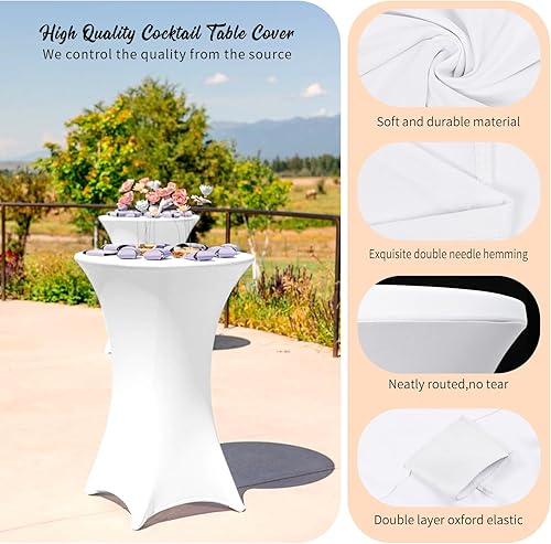 Miniatura 5 de Paquete de 10 manteles cuadrados elásticos de elastano para cóctel de 32 x 43 pulgadas, para mesa de cóctel, mantel redondo ajustable para bar,