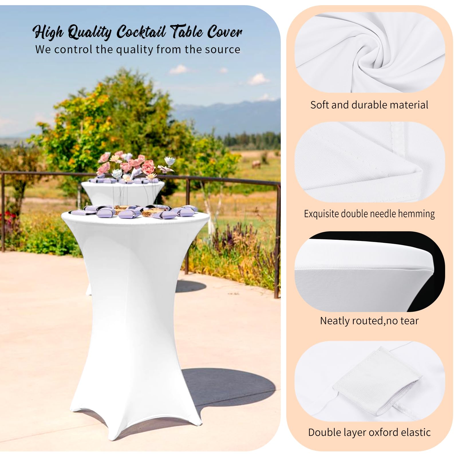 Pesonlook Paquete de 6 manteles elásticos de elastano con esquinas cuadradas de 70 x 110 cm, color blanco, para mesa alta, mantel redondo para cóctel, bar, boda, cóctel, fiesta, banquete (blanco)