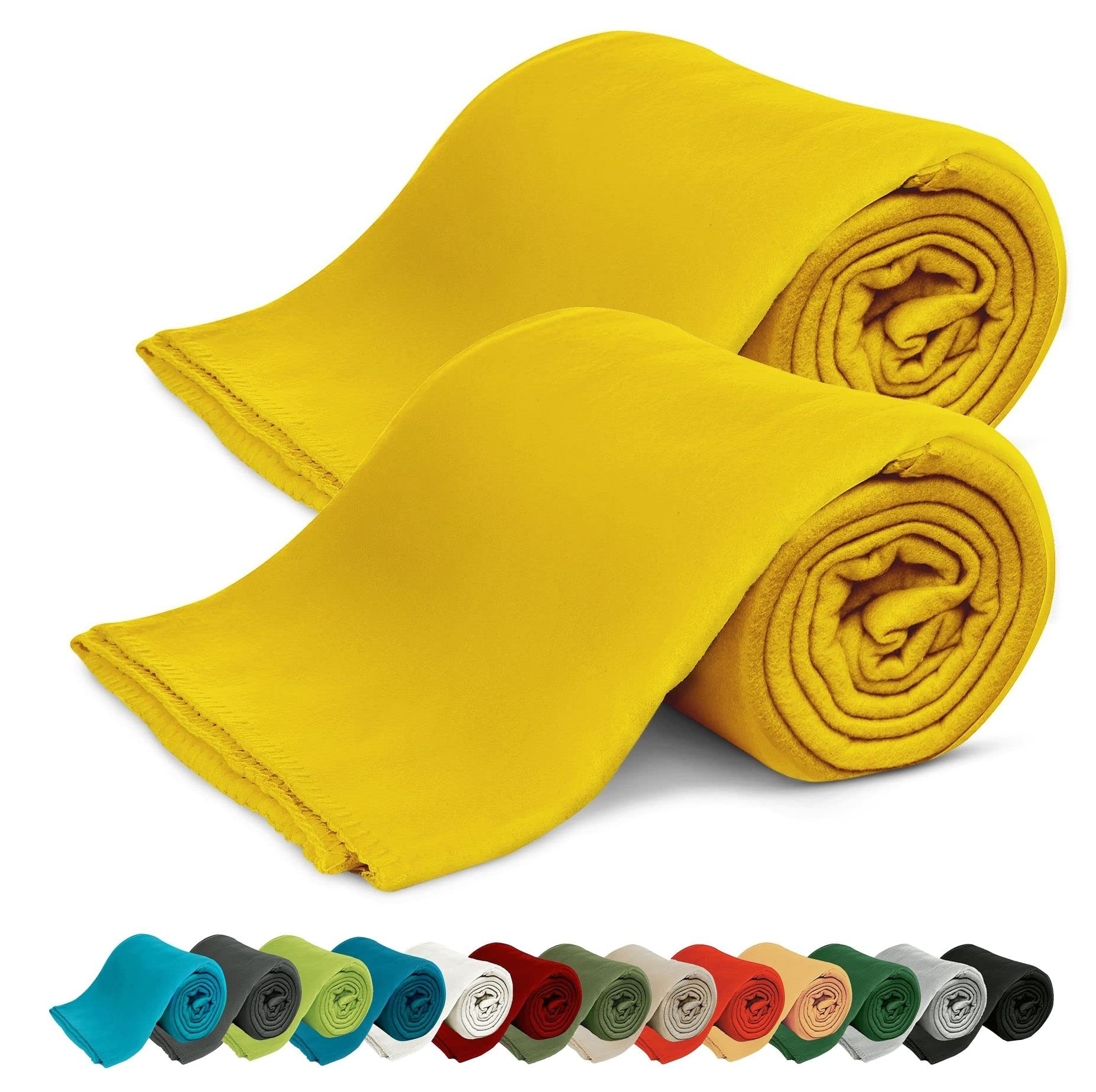 KiGATEX Fleecedecken 2er-Pack 130x160 cm – Weiche Kuscheldecken aus Polar Fleece – Oeko-TEX® Zertifiziert & pflegeleicht – Für Sofa, Bett, Garten & Haustiere – gelb