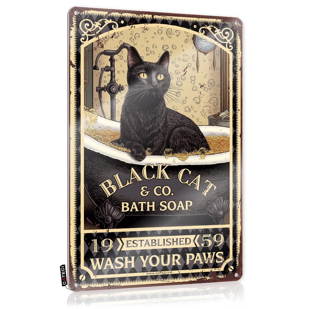 Metal Signs Funny Black Cat Bath Soap Wash Your Paws Tin Sign Metal Signs Decorboho Art Wall Decorcoffee Kitchen Decor And Accessoriesbest Grandma Gifts Tin Signs Warning Pool Zone Tin Sign(30X40CM)