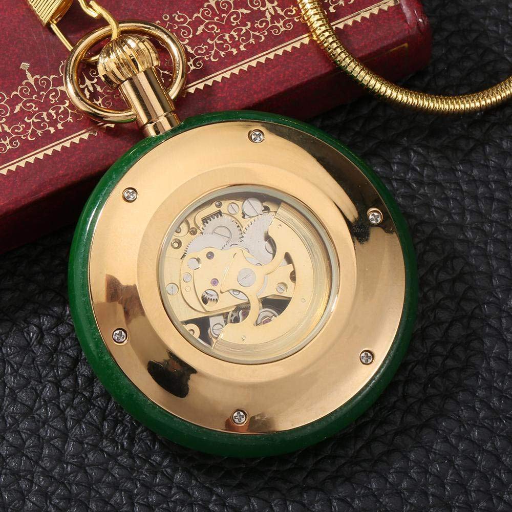 Hervorragende automatische mechanische Taschenuhr mit Jade-Gold-Aufzug, Skelett-Zifferblatt, Taschenuhrkette, Luxus mit Schlangenkette