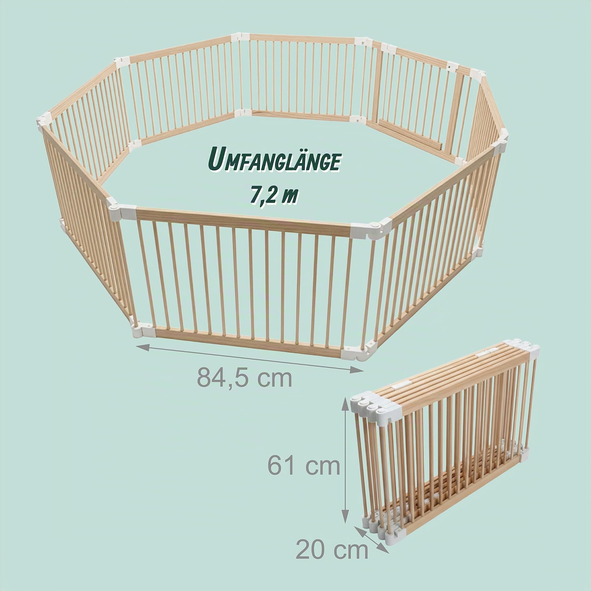 Relaxdays Laufstall Baby, Flexibles Laufgitter mit Tür, 8 Panel HxB: 61 x 84,5 cm, sichere Spielecke, Kiefernholz, Natur