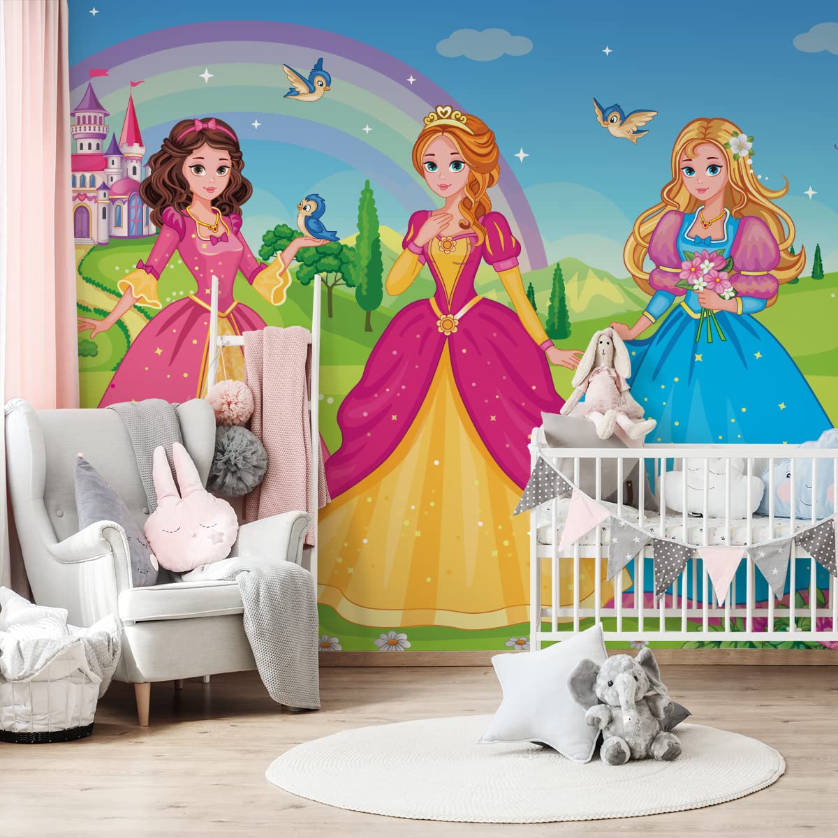 Muralo Papel Pintado Autoadhesivo Cuento, Princesas, Castillo - 520x318 cm