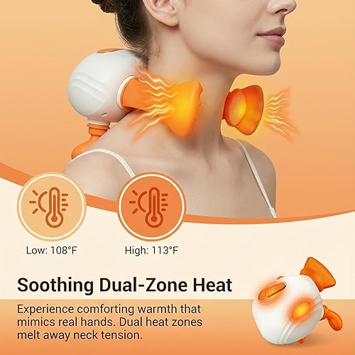 Miniatura 3 de Neck and Shoulder Massager with Heat, 4D Shiatsu Kneading & Hands Traction for Deep Tissue, Wireless Electric Massage for Back Pain Relief, USB-C