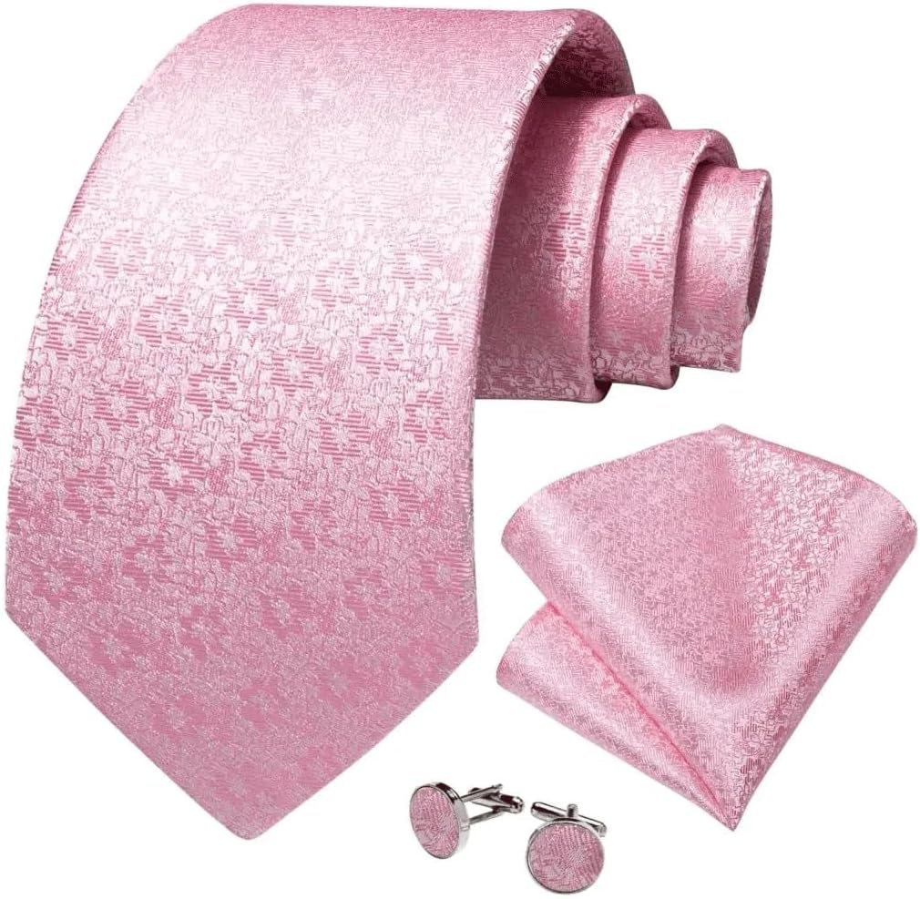 Solid Men's Tie Set Silk Wedding Party Neck Handkerchief Cufflink Gift for Men