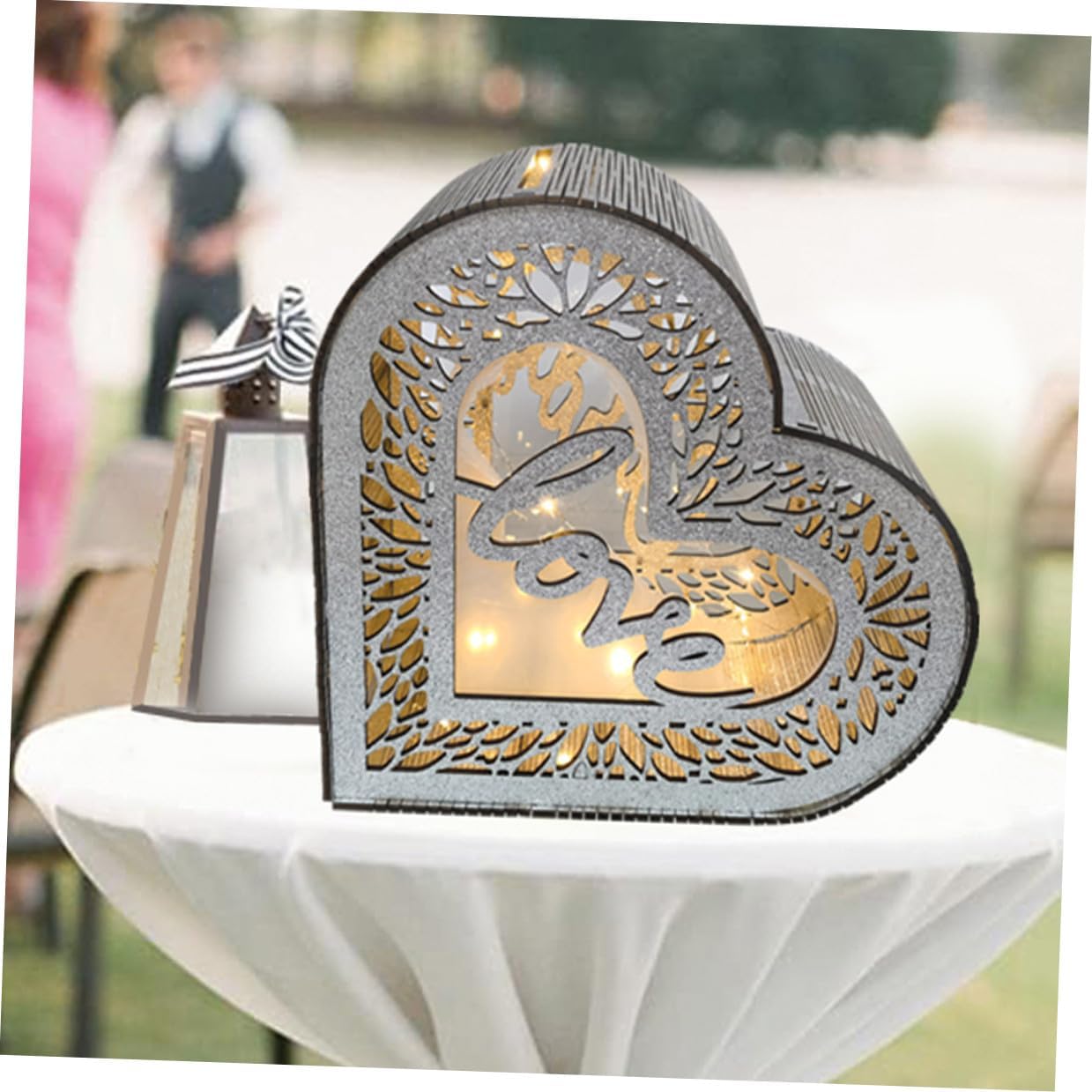 Tofficu Heart Shaped Hollow Wooden Greeting Card Box with Glitter, Portable Wedding and Valentine Envelope Money Storage for Birthday and Event Decorations