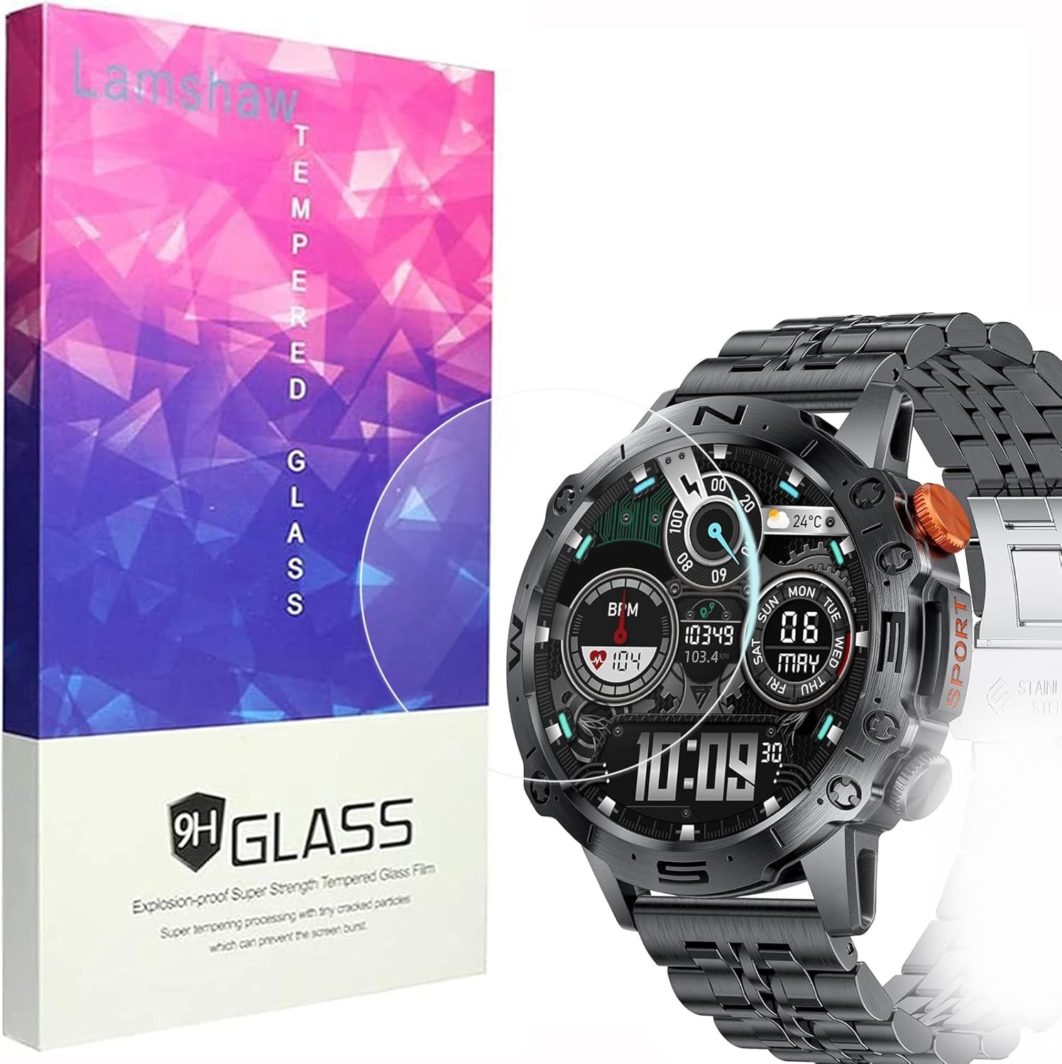 Protector de Pantalla de Vidrio Templado para ESFOE/LIGE ST19/FOXBOX ST19/SIEMORL ST19 - 3 Piezas, 9H Dureza, Antiarañazos, Sin Burbujas, Compatible con Reloj Militar 1.43" AMOLED (GLASS-3Piezas)