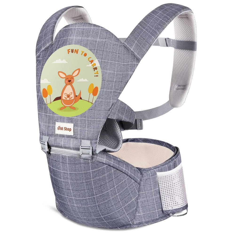 1st Step 5 in 1 Hip Seat Baby Carrier with 5 Carry Positions, Detachable Hip seat, Padded Waist Belt for 6 to 24 Months Baby, Adjustable New-Born to Toddler Carrier, Max Weight Up to 16 Kgs (Grey)