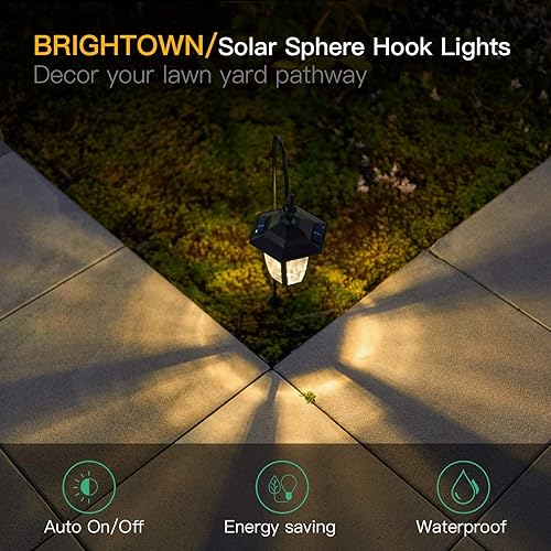 Miniatura 5 de Brightown Luces solares de 385 pulgadas para caminos al aire libre luces LED brillantes colgantes con ganchos de pastor marcadores de entrada