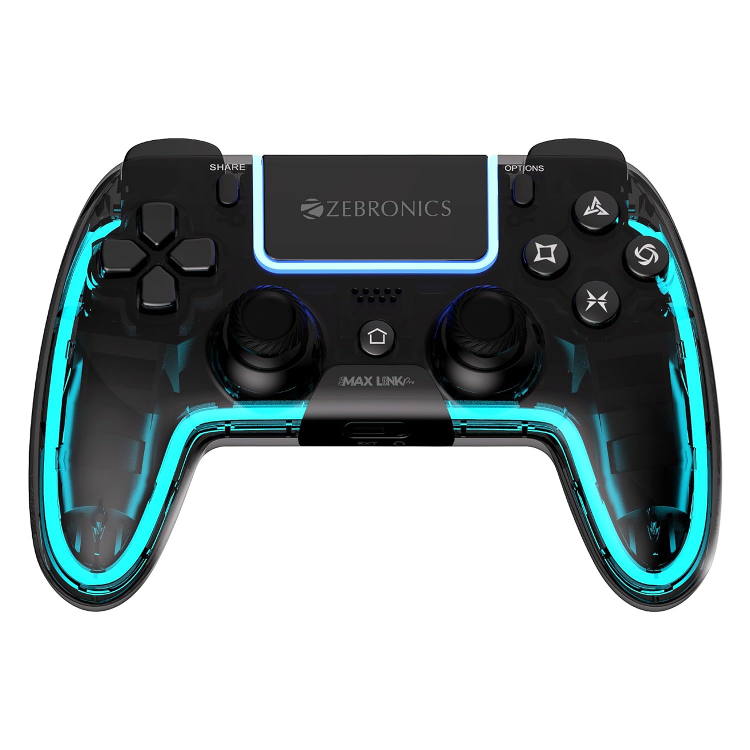 ZEBRONICS MAX LINK PRO, Wireless Controller, Hall Effect, 6 Axis Gyro, Analog Triggers, Touch Pad, Dual Motor Haptics, Macro Buttons, Rechargeable Battery, Supports PS4, PS3, Windows, Android, iOS
