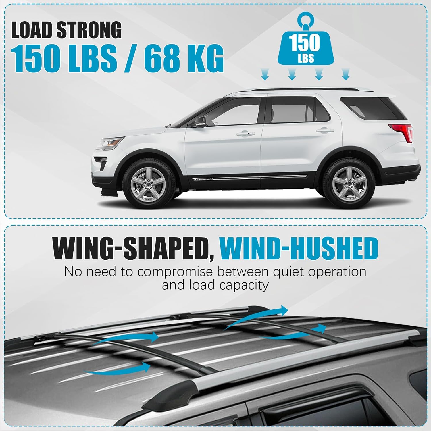 Roof Rack Cross Bars for Ford Explorer 2016-2019 Accessories, 150lbs Aluminum Roof Rack Crossbars Storage Accessories, Roof Rack CrossBars for Bicycle, Kayak, Cargo, Cargo Carrier, Skiboard