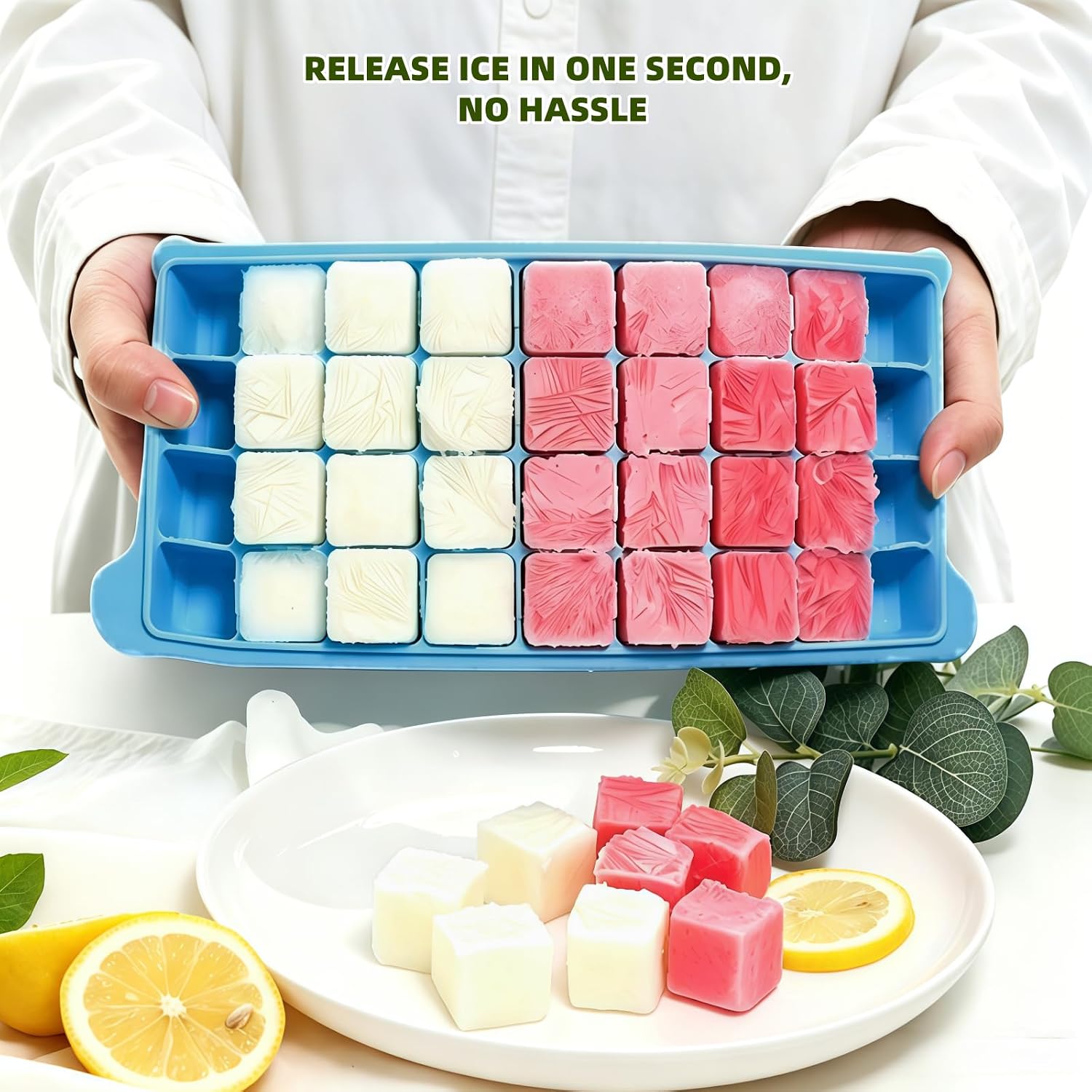 36-Cube Silicone Ice Tray with Lid, BPA-Free, Stackable (2 Pack)