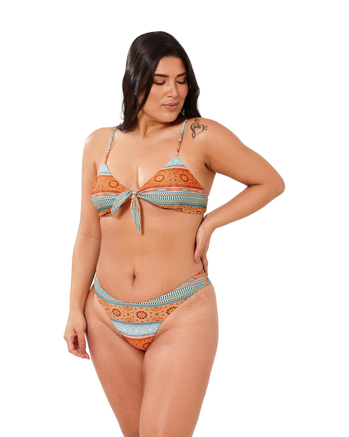Biquíni Top com Nó Retrô e Calcinha Asa Delta Estampado Moda Praia e Piscina