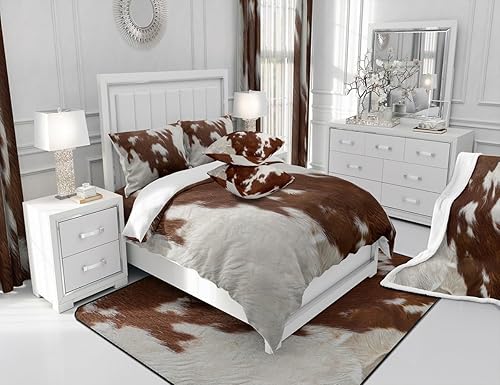 Miniatura 6 de jejeloiu Alfombra de Área de Piel de Vaca 5X7 Alfombras de Cuero de Vaca para Sala de Estar Dormitorio Occidental Granja Piel de Animal Marrón