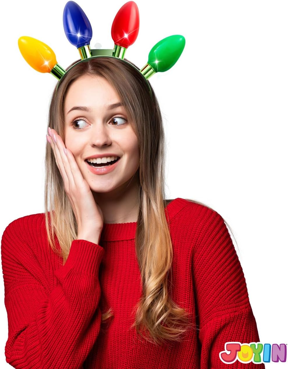 JOYIN Christmas LED Headband Light Up Bulb with 4 Colorful LED Bulbs for Adults Christmas Party Supplies Xmas Accessories