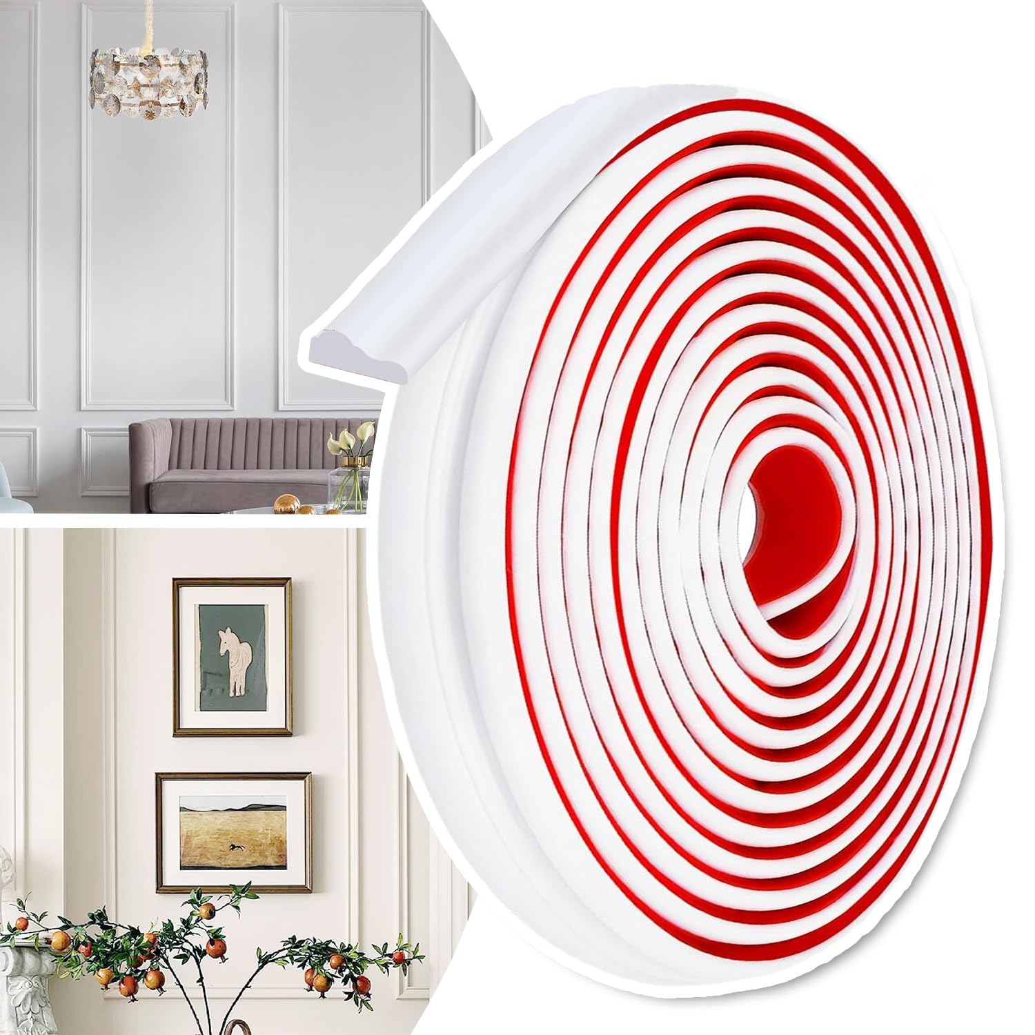 Exquilnova 3M x 40MM Peel and Stick Wall Panels,White PVC Self Adhesive Wall Moulding Trim,Flexible DIY Quadrant Trim,Wall Panelling for Walls,Mirror Frame,Cabinet,Door,Home Decoration