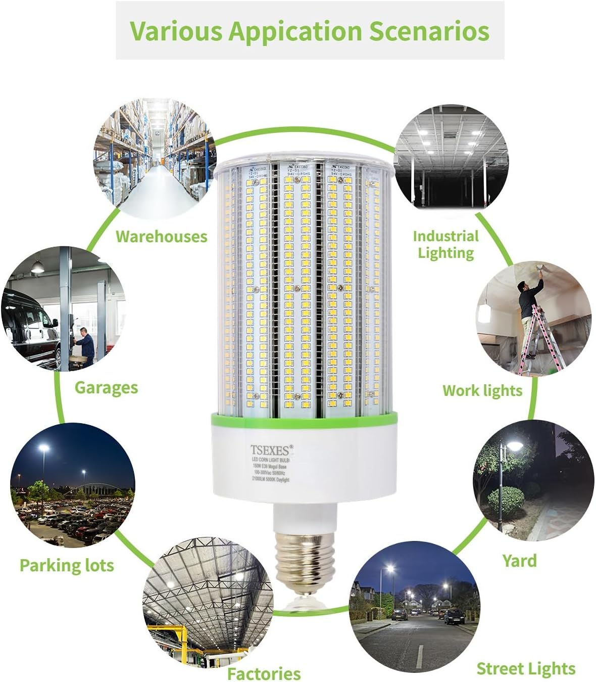 150W LED Corn Light Bulb,E39 Mogul Base Led Bulb 21000Lumen,5000K Replacement (600-800W) Metal Halide/HID/CFL for High Bay Shop Light Garage Warehouse and More