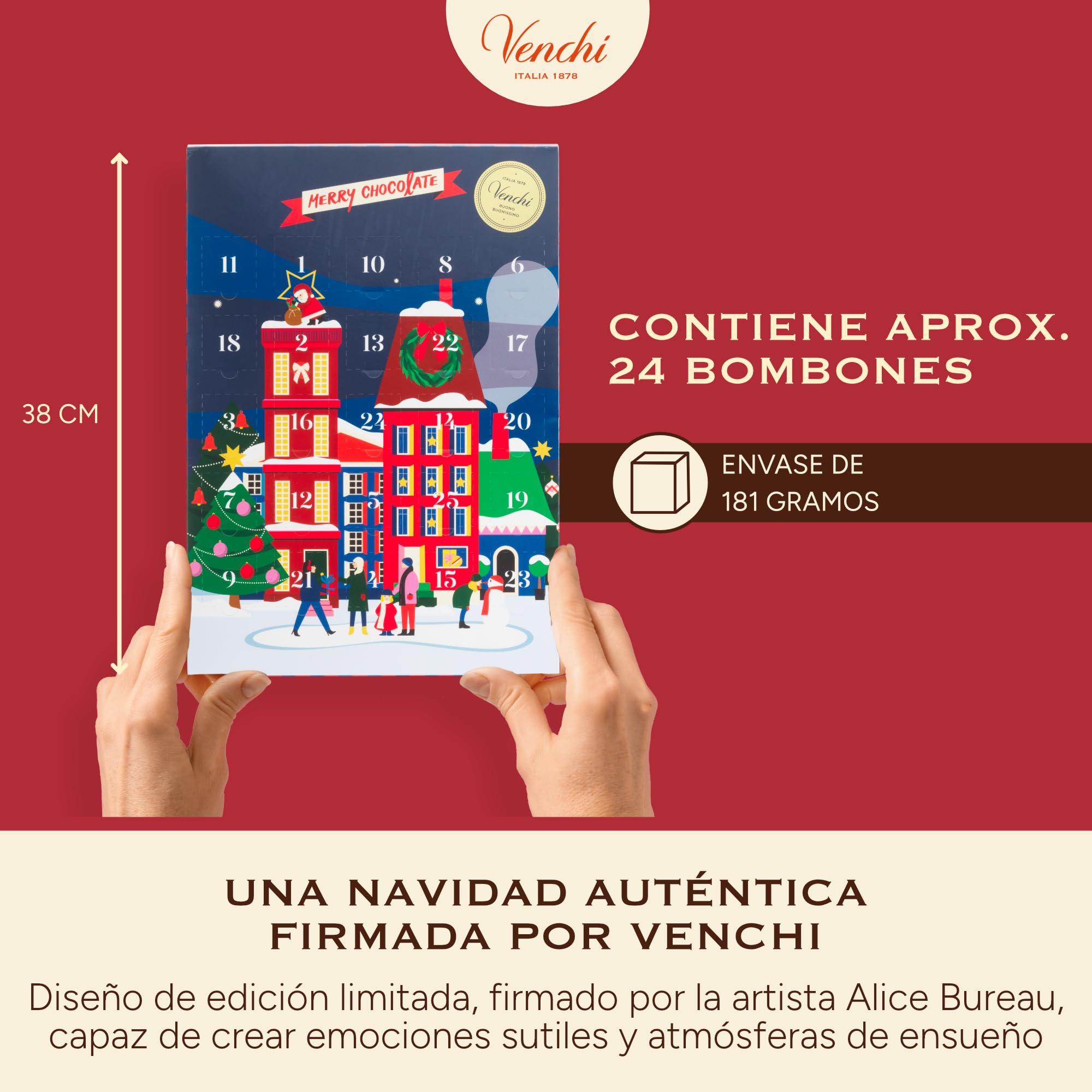 Venchi Calendario de Adviento 2025 Clásico 24 Bombones Assortidos Granblend Leche y Extra Amargo 75% Edición Limitada 181g Sin Gluten