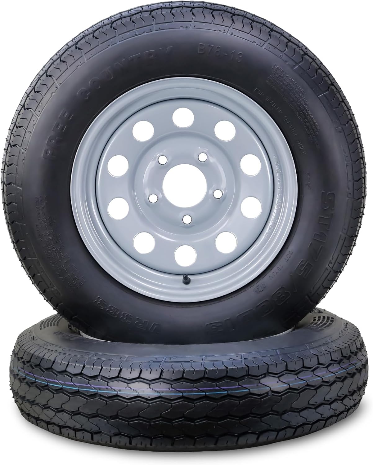 Free Country Trailer Tire Wheel Assembly ST175/80D13 8-Ply D 96L 5 Lug on 4.5" PCD Silver Mod Rim,SET 2