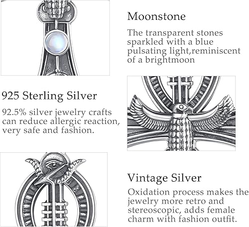 Miniatura 8 de Vito Egyptian Necklace for Women Men, 925 Sterling Silver AnubisAnkh CrossEvil EyeEgyptian Goddess Pendant for Mom Dad, Egypt Protection Jewelry
