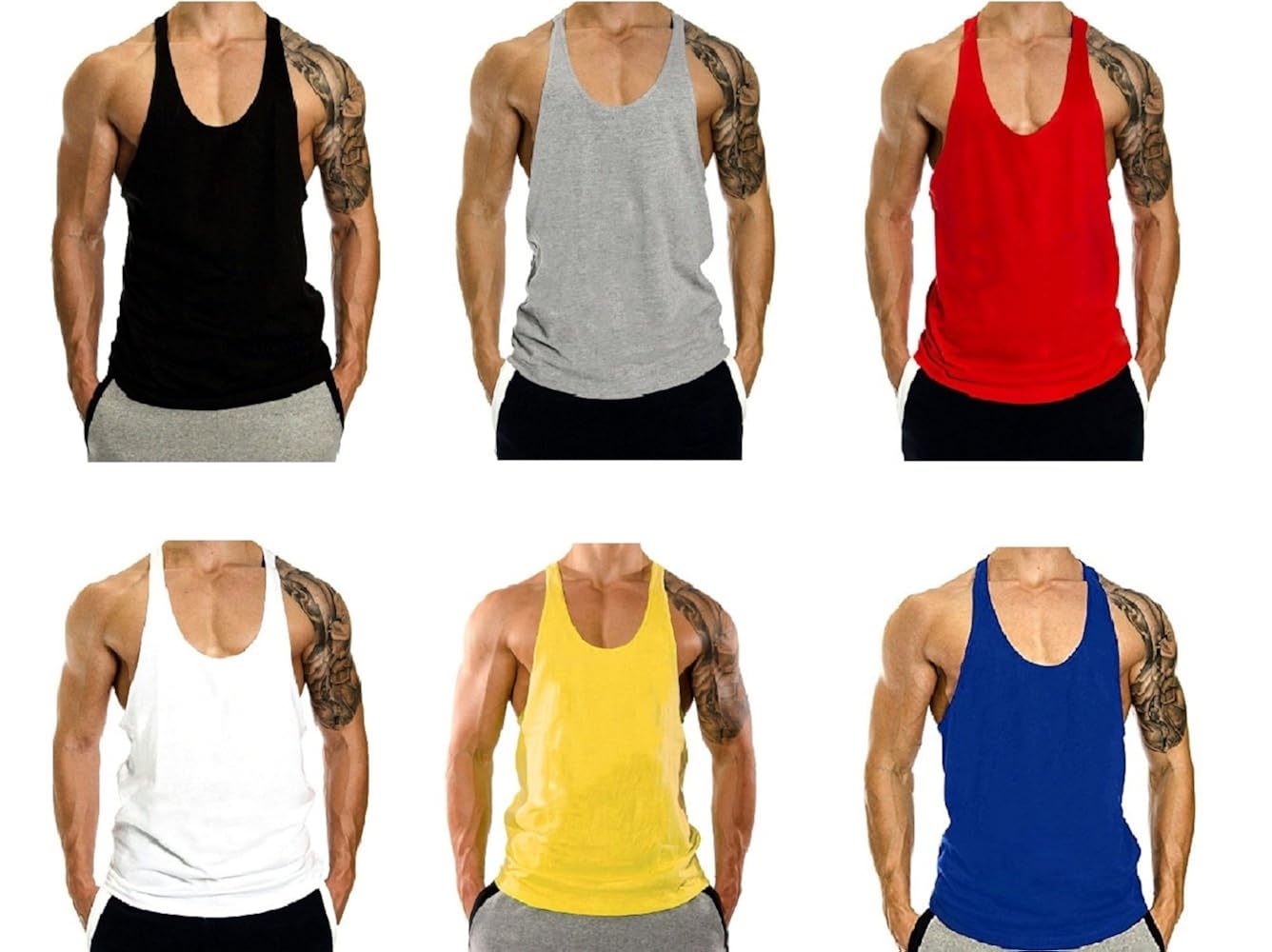 Buy THE BLAZZE Men's Blank Stringer Y Back Bodybuilding Gym Tank Tops Pack of 6 (Small, Black