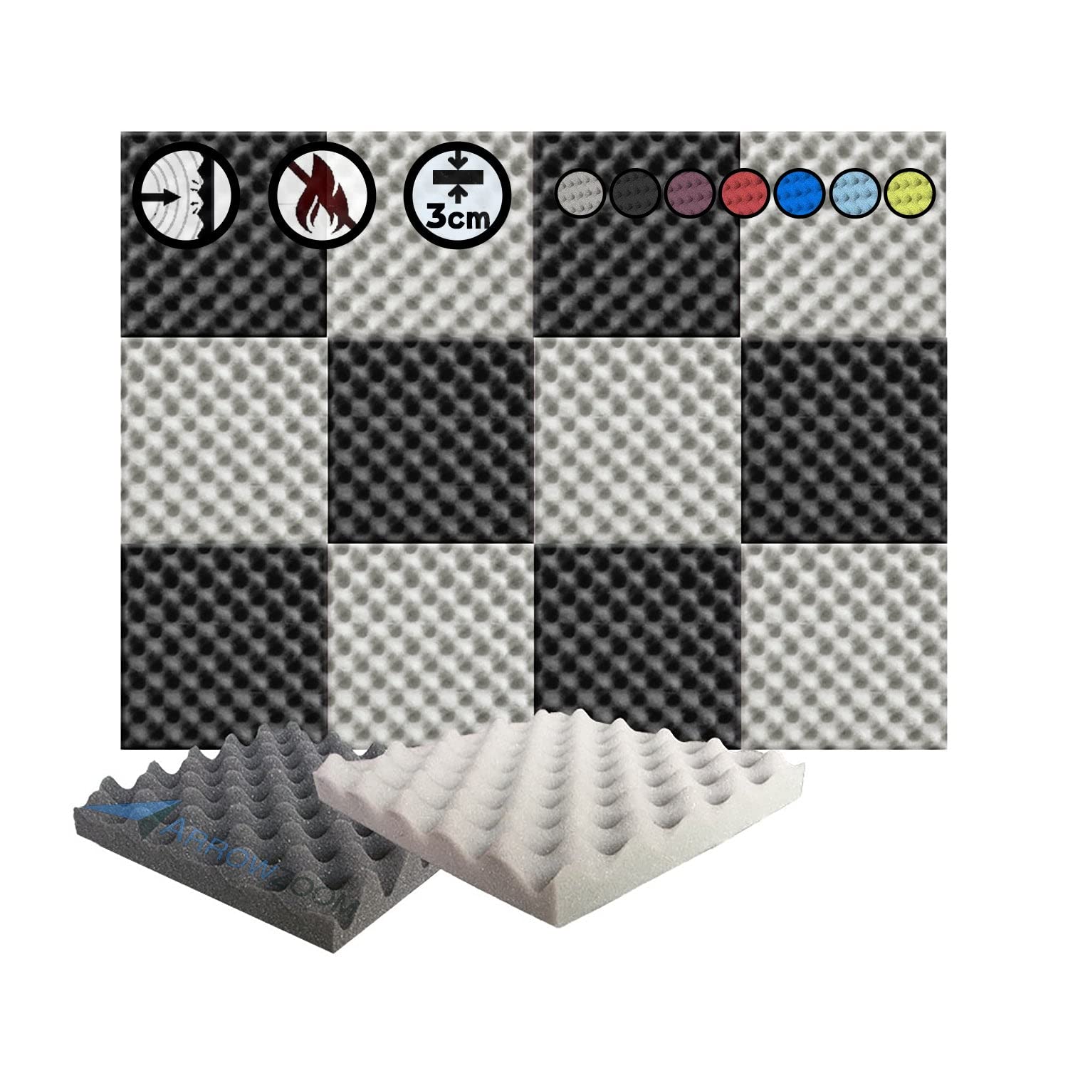 ArrowzoomSuper Dash 12 Pack of 25 X 25 X 3 cm Burgundy and Red Convoluted Egg Crate Acoustic Home Studio Soundproof Treatment Accessories Foam Wall Panel Tiles SD1052