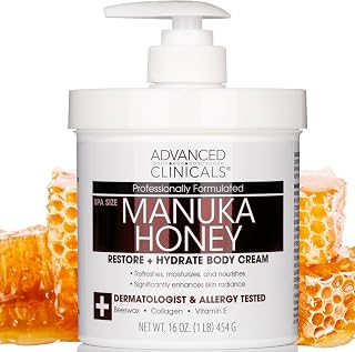 Advanced Clinicals Manuka Honey Collagen Body Cream - Hydrating Lotion for Dry Rough Aging Skin, 16oz
