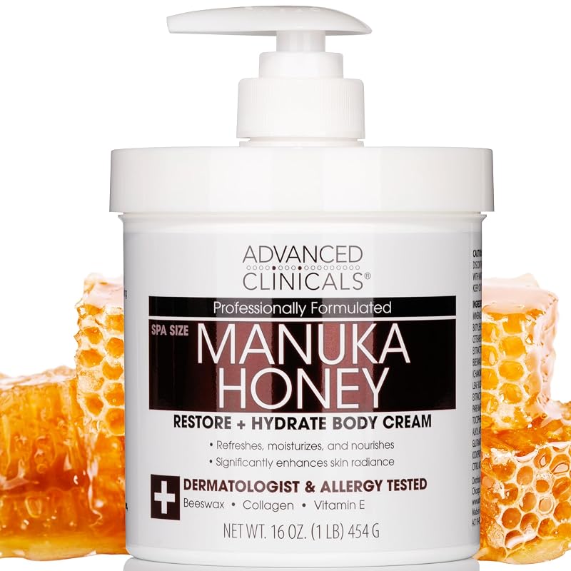 Advanced Clinicals Creme Corporal com Mel de Manuka, Colágeno e Vitamina E, 16 oz