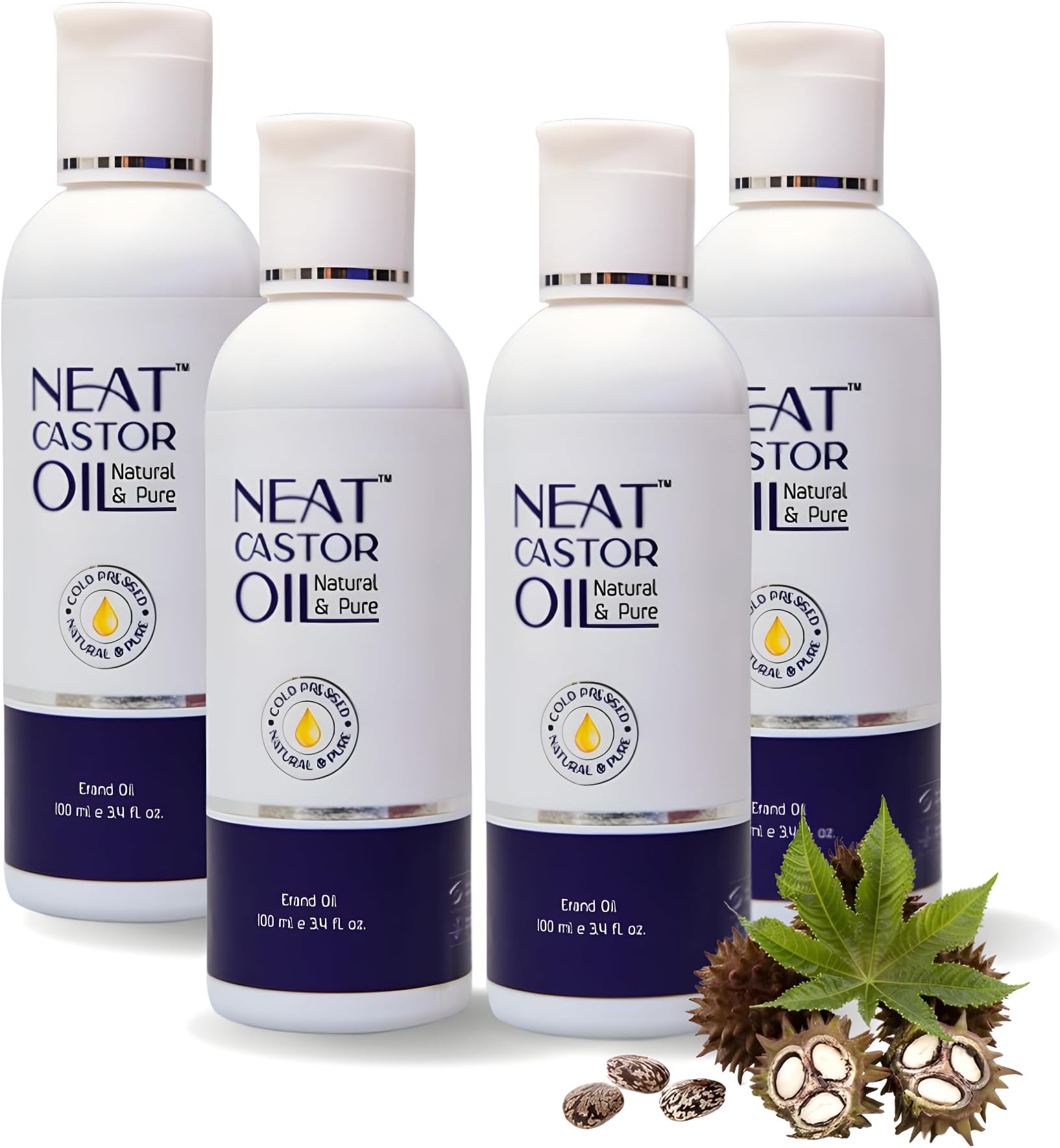 Neat Everyday Cold-Pressed 100% Pure Castor Oil 100 ml (Pack-4) | Erand Oil for Hair, Skin, Nails, Lips | Arandi Ka Tel for Moisturizes Scalp | Parabens-Free | All Hair & Skin Types