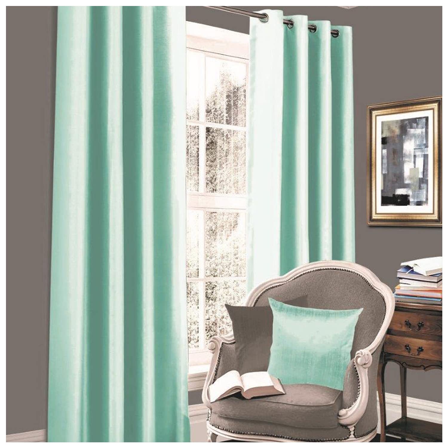 GC GAVENO CAVAILIA Fully Lined Blackout Curtain Eyelet Top Ring Drapes, Energy Saving Opaque Curtains, Duck Egg, 90X90 Inch