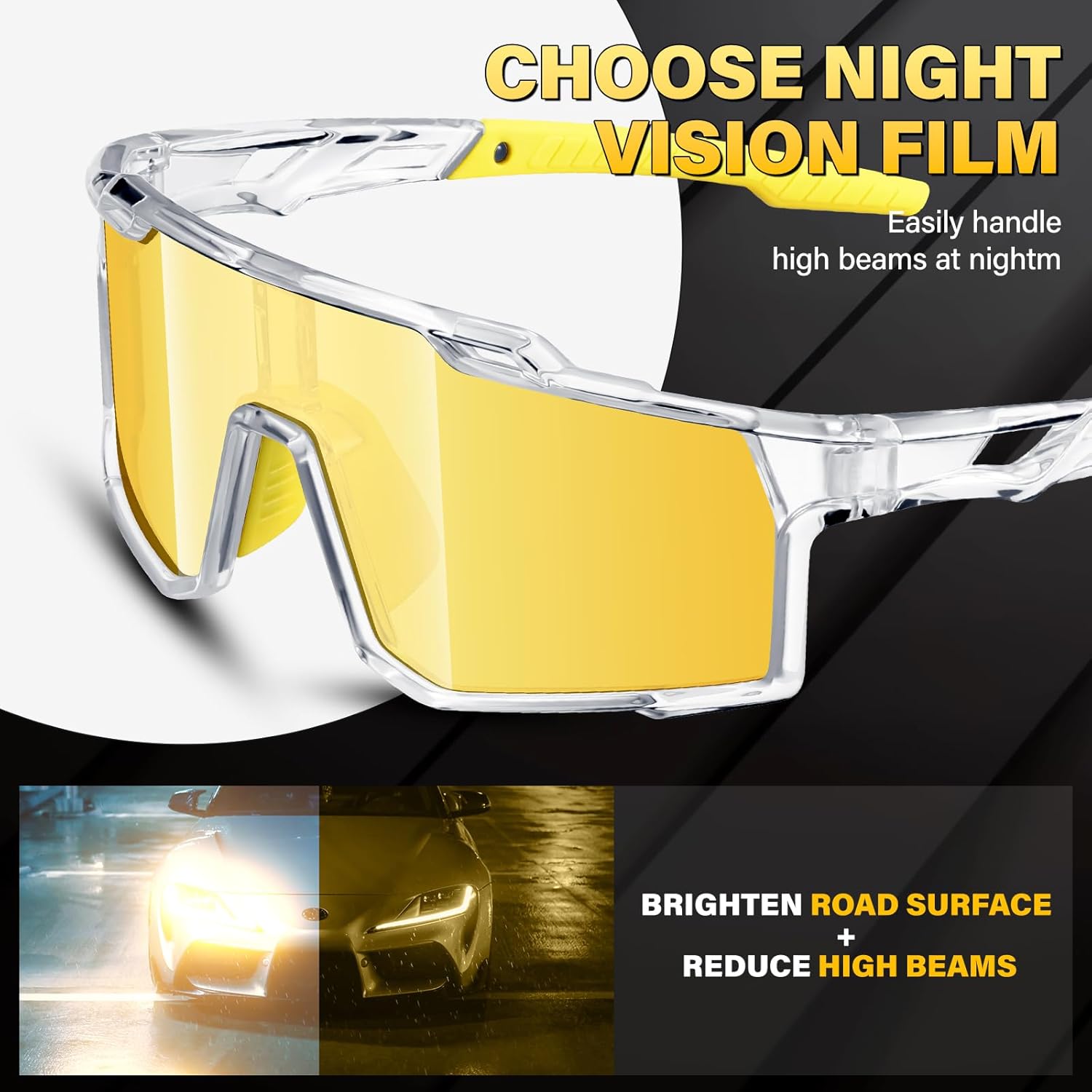 Cycling Polarized Night Vision Glasses for Men Oversized Frame Driving Mountain Bike Anti Glare Yellow Lens Glasses - Image 3