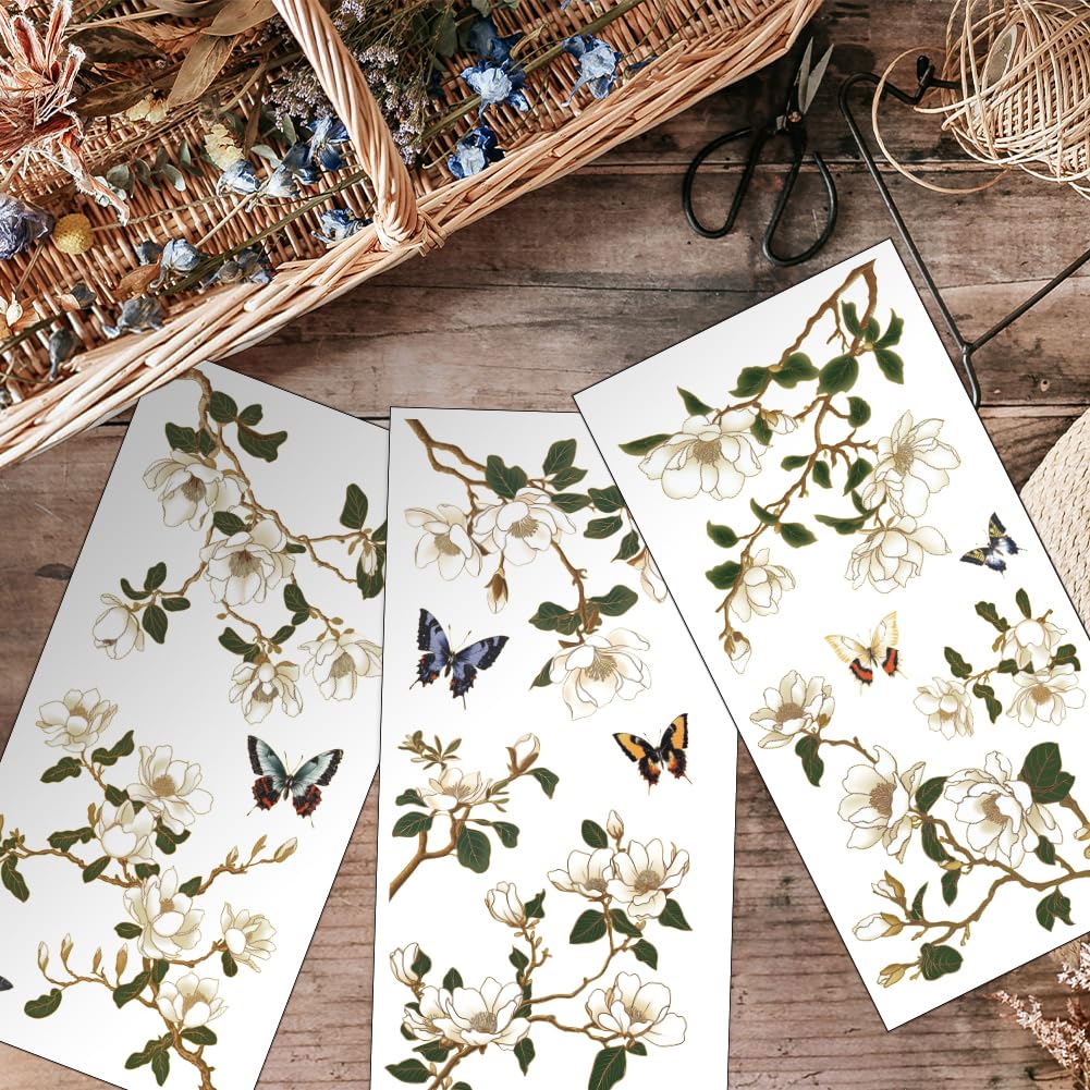 Autocollants Transfert Fleurs Aquarelle - 2 Feuilles 43x30 Cm - Pour Bois, Verre, Métal, Porcelaine - Style Gothique Rose Funeste - Déco Meubles DIY - 5