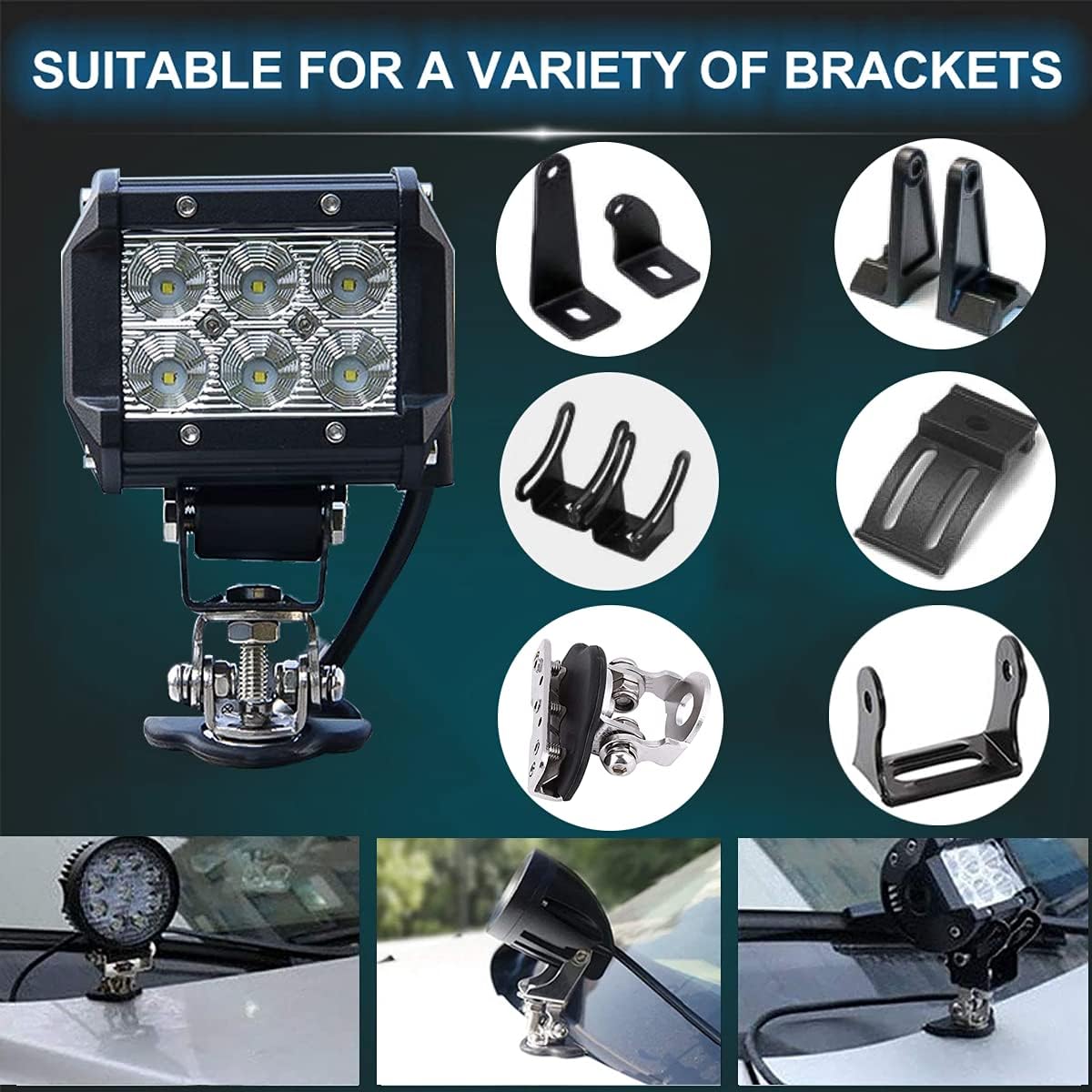 Led Light Bar Mounting Brackets 2Pcs Universal Adjustable Piller Hood Led Work Light Mount Bracket Clamp Holder Bar Pods 304 Stainless Steel for J-eep Truck SUV Off Road Installing Without Drilling