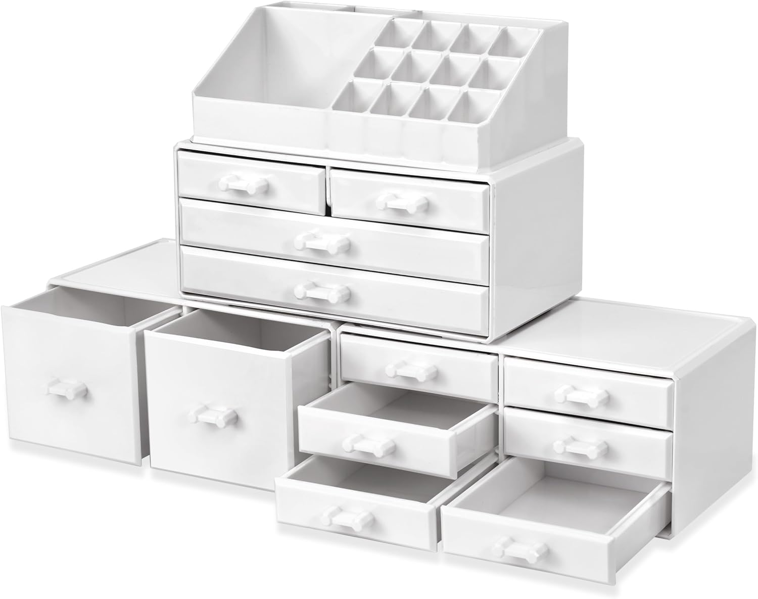 Sorbus Large Makeup Organizer - Stackable Jewelry & Makeup Organizer For Vanity, Bathroom Storage, Dresser - 12 Drawers Cosmetic Beauty Organizers and Storage with Lipstick, Makeup Brush Holder - Image 7